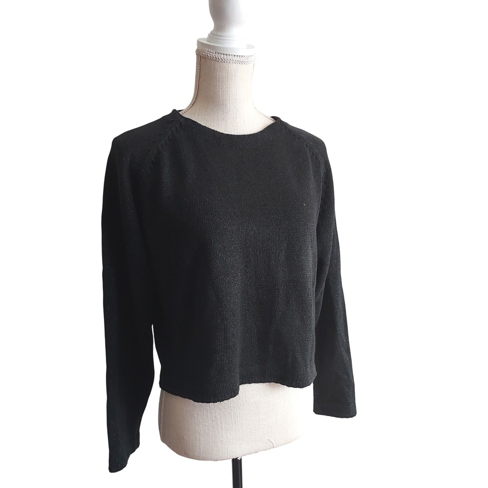 Michael Simon New York Black Sparkle Crew Neck Long‎ Sleeve Cropped Sweater S